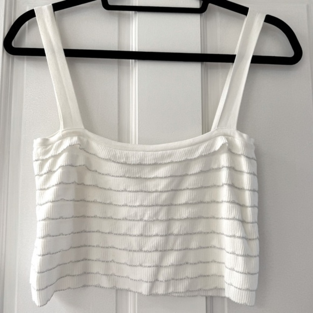 Zara Ribbed Ruffle Knit Cropped Top - Picture 1 of 4